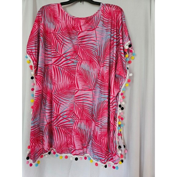 NWT Jess Lea Vacay Mode Pom Po Swimsuit Coverup Dress One Size Fits 0-10 Palm - Picture 5 of 8